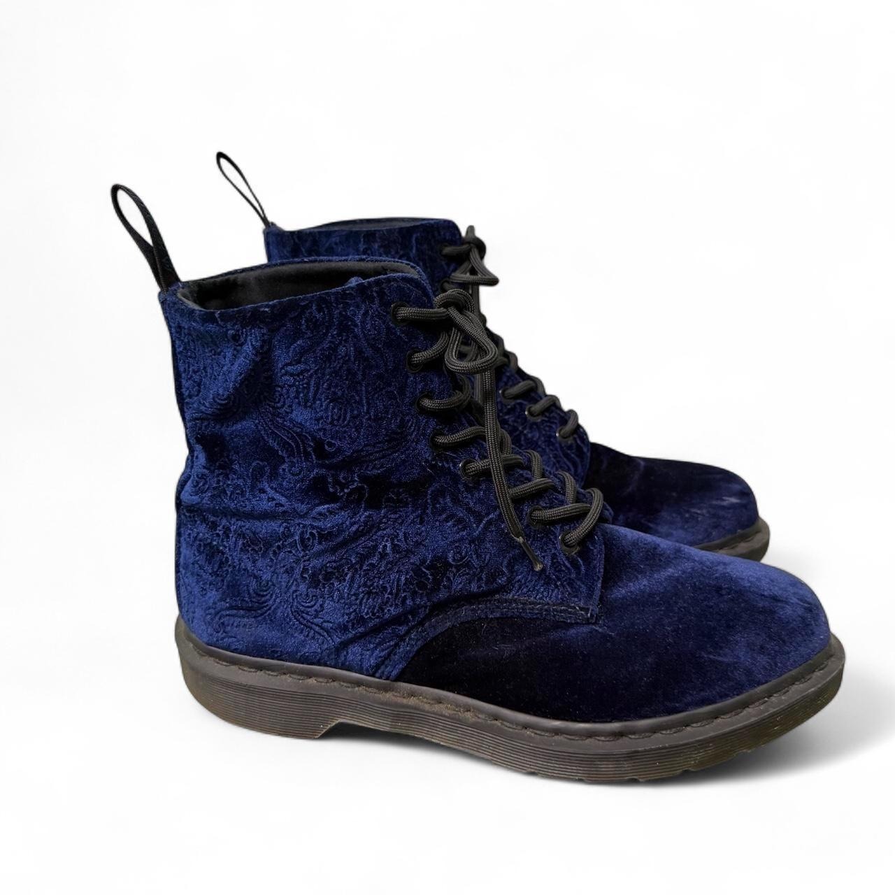 Womens Dr. Martens 1460 Brocade Blue Velvet Lace Up Boots Floral Pattern